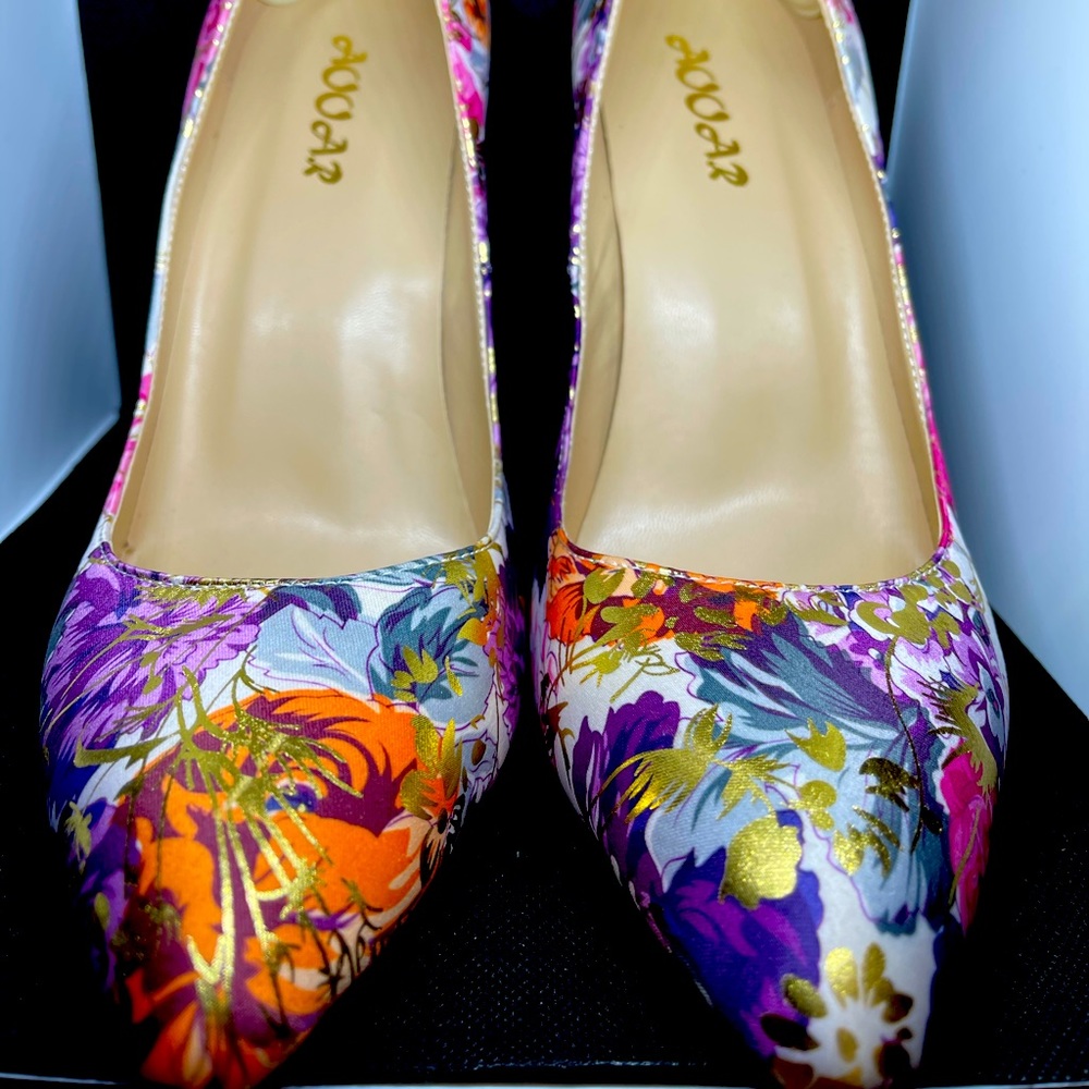 Purple Gold and Pink Floral Heels